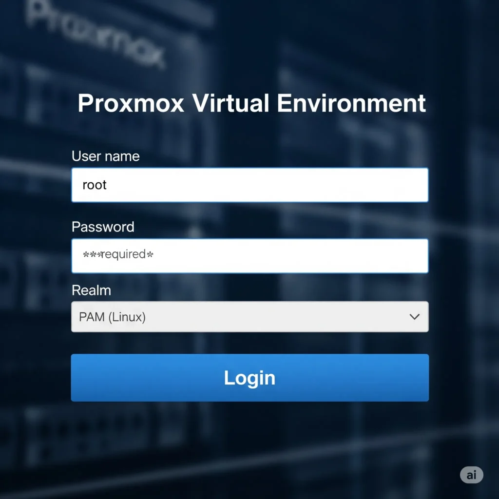 Proxmox VE web login screen
