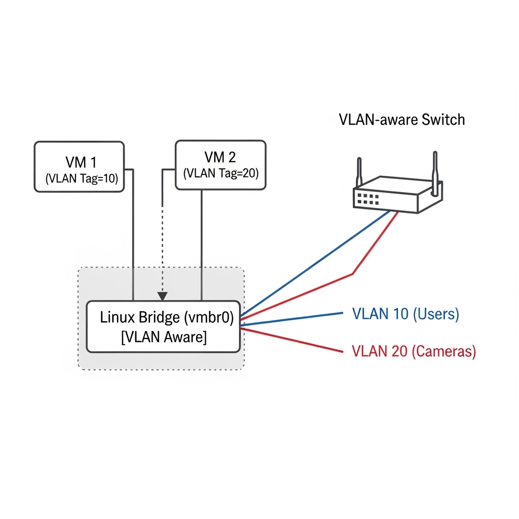 Technical diagram explaining Proxmox VLAN tagging